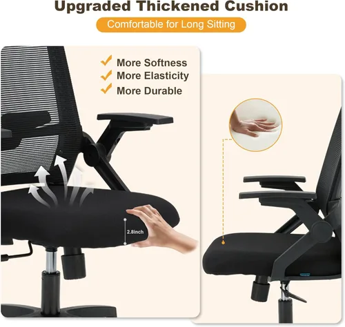Miniatura 5 de Silla de oficina ergonómica, silla de escritorio de 400 libras con brazos abatibles y soporte lumbar, silla giratoria de trabajo rodante con malla
