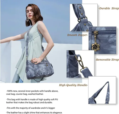 Miniatura 18 de Angel Barcelo - Bolsa de hombro amplia para mujer, diseño Hobo, cuero lavado