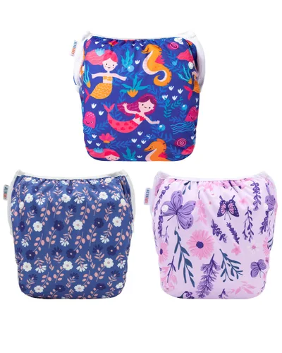Miniatura 48 de Alva, Pañales de bebé para nadar, paquete de 2 unidades, talle único, reutilizable, lavable y ajustable de 0 a 36 meses. Tamaño de 10 a 40 lbs