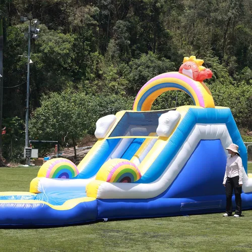 Miniatura 2 de Tobogán acuático inflable de grado comercial de 24 pies (L) para adultos y niños (toboganes dobles), toboganes acuáticos de PVC resistente