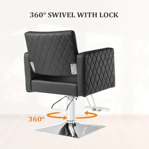 Miniatura 7 de Bonnlo Silla de salón para estilista asiento ancho, silla de peluquería hidráulica con reposapiés de aleación de aluminio, silla de peluquería negra