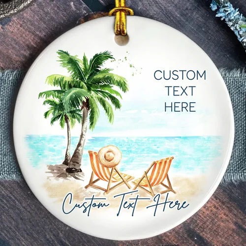 Miniatura 7 de Adorno de Navidad personalizado para parejas - Texto personalizado, lindo adorno de playa, vacación memorable, recuerdo de boda, casados en Hawái