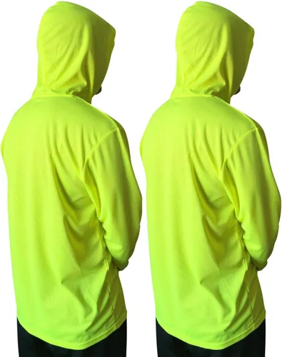 NY GOLDEN FASHION Hi Vis - Camiseta de alta visibilidad de manga larga para trabajo de construcción con capucha 2 piezas amarillo neón