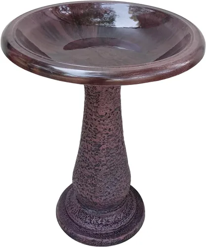 Tierra Garden Baño para pájaros para exteriores, cuenco y soporte de baño de arcilla de fibra marrón de 24 x 19 pulgadas, fácil montaje, resistentes