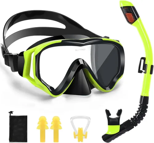 Juego de esnórquel para niños, juego de máscara de esnórquel seca completa para adultos, protección antivaho, unisex, vista panorámica HD, equipo de