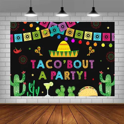 Miniatura 4 de Telón de fondo de fiesta de 7 x 5 pies, banderas coloridas de cactus, fondo de fotografía, decoración de baby shower, fiesta mexicana, despedida