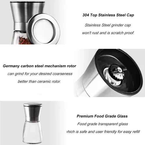 Miniatura 3 de Ebaco Molinillo de Pimienta Profesional - con Rotor de Mecanismo de Acero al Carbono Endurecido de Alemania, Molino de Pimienta Rellenable 6OZ