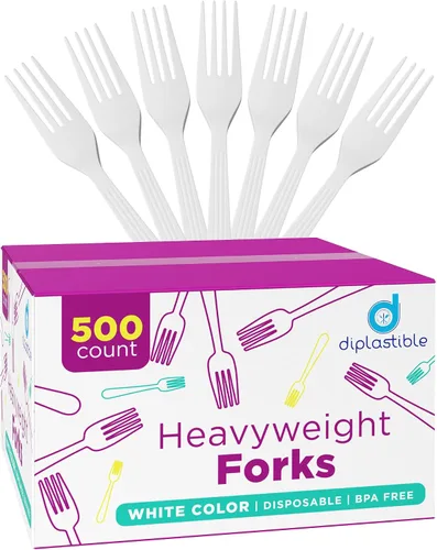 500 unidades – Horquillas de plástico blanco desechables de peso pesado | Gran paquete de horquillas para fiestas | Horquillas de plástico para