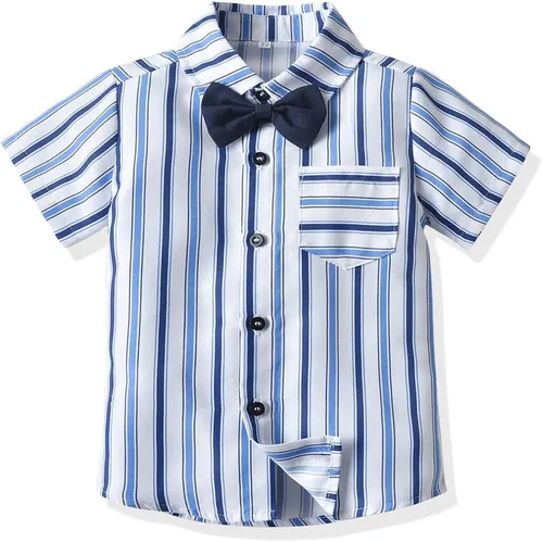 Miniatura 4 de JMOORY Conjunto de ropa para bebé y niño, manga corta, con lazo y tirantes cortos para caballero