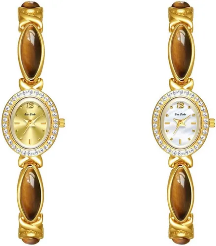 Miniatura 3 de Elegante reloj de pulsera dorado para mujer, esfera ovalada vintage, movimiento de cuarzo impermeable, reloj de vestir de cara pequeña para mujer