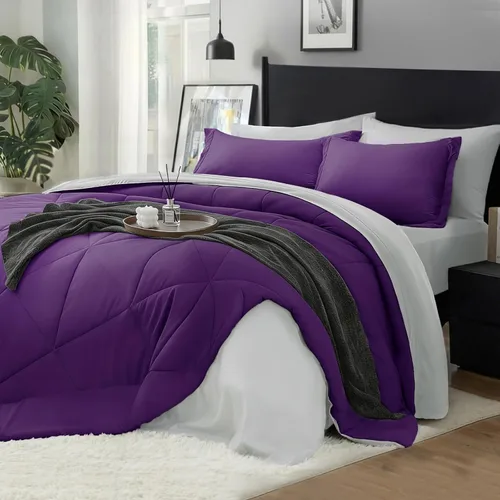 Miniatura 21 de BEDELITE Juego de edredón tamaño King de 7 piezas en una bolsa, juego de cama reversible de microfibra suave gris con edredones, sábanas, fundas