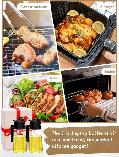 Miniatura 7 de Utensilios de cocina pulverizador de aceite para cocinar, 2 piezas, dispensador de aceite para cocina, dispensador de aceite 2 en 1 y rociador