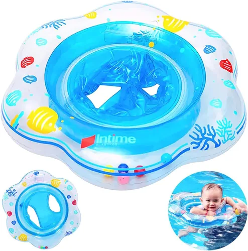 Arcimatto Flotadores de piscina para bebés, balsa inflable con asa, asiento de seguridad doble, anillo de natación para niños, flotadores de agua,
