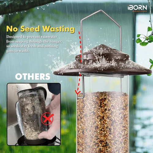 Miniatura 7 de iBorn Comedero de pájaros de metal a prueba de ardillas para pájaros para colgar en exteriores para cardenal exterior, capacidad para semillas de 3