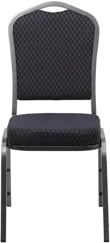Miniatura 48 de Flash Furniture HERCULES Series - Silla apilable para banquetes con respaldo de corona en tela negra con estampado, marco de vena plateada Tela