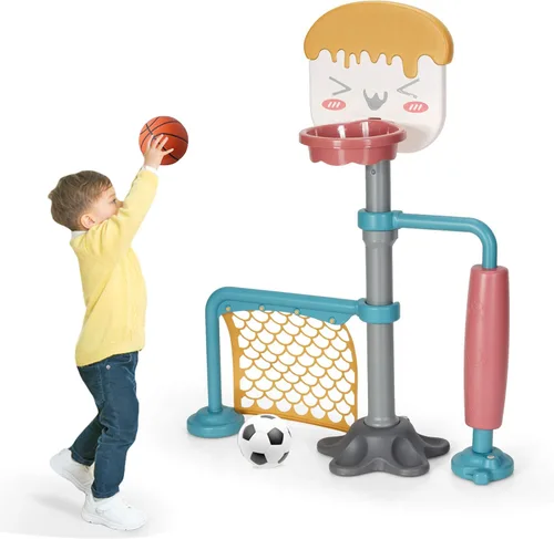 Miniatura 14 de Costzon Aro de baloncesto para niños, altura ajustable de 3.9 pies - 5.2 pies canasta de baloncesto para niños, mini juego de baloncesto portátil