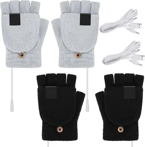 Miniatura 11 de SATINIOR 2 pares de guantes calentados USB de invierno, guantes calentadores de manos USB sin dedos, guantes eléctricos calentadores de manos