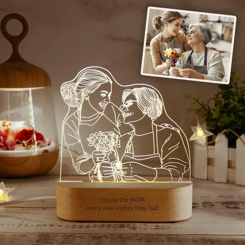 Miniatura 3 de Lámpara de mesa personalizada con ilusión 3D para dormitorio, retratos grabados con imagen personalizada, luz nocturna, esperando que los padres