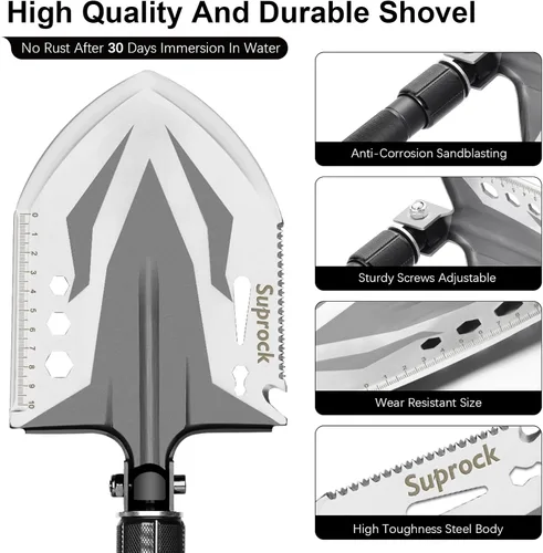Miniatura 8 de Pala de supervivencia de acero de alto carbono, pala táctica plegable con hacha, herramienta de excavación para camping y senderismo, bolsa de Negro