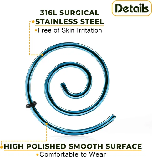 Miniatura 3 de Par de tapones expansores en espiral de acero quirúrgico anodizado azul claro 316L para piercings de joyería de oído estirador de carne pendiente