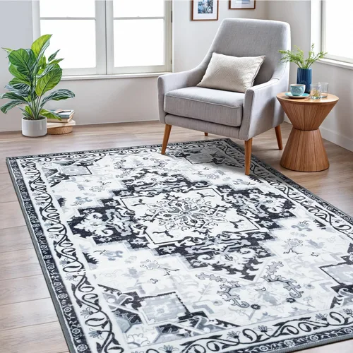 Miniatura 80 de Rugflix Alfombras de área de 8 x 10 pies para sala de estar, alfombra grande lavable, resistente a las manchas, pelo bajo, alfombra oscura moderna