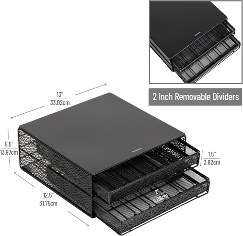 Miniatura 3 de Mind Reader Organizador de cápsulas de café de una sola porción con 2 cajones, capacidad para 72 cápsulas, malla metálica, 13"L x 12.75"A x 5"Al