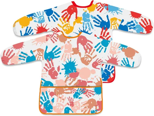 Miniatura 10 de 2 piezas de delantal de arte para niños, delantal de pintura para niños pequeños de manga larga con 3 bolsillos para actividades de pintura