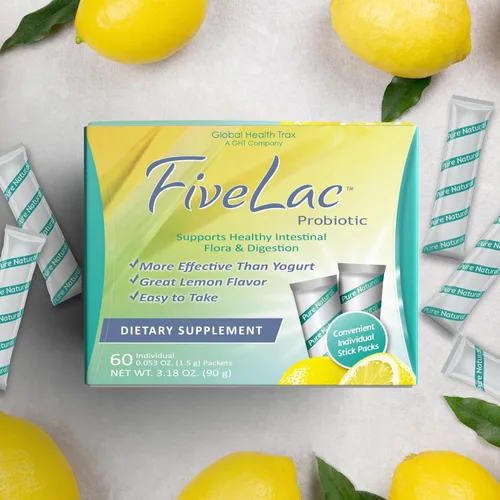 Miniatura 6 de Global Health Trax GHT - Mezcla de bebida en polvo probiótica de limón FiveLac, probióticos para mujeres, hombres y niños, apoyo y eliminación