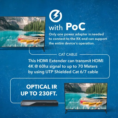 Miniatura 4 de OREI Extensor HDMI 4K a través de Ethernet, Extensor Balun a través de Cat6/Cat7 con extractor de audio óptico IR hasta 70 metros - Salida en bucle