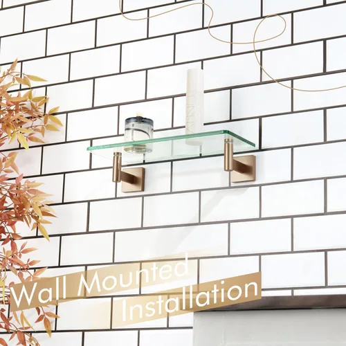 Miniatura 2 de KOKOSIRI Estantes de Pared Hardware de Baño Estante Flotante de Vidrio de 12 Pulgadas para Dormitorio, Sala de Estar, Cocina, Rack Colgante Bronce