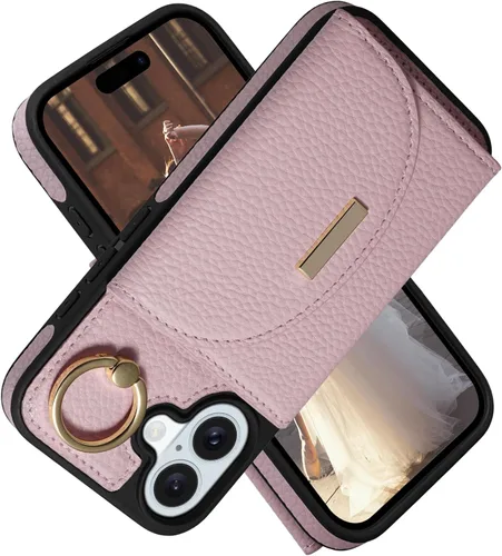Miniatura 12 de Funda tipo cartera para iPhone 15 Pro de 6.1'', funda plegable con ranuras para tarjetas, soporte con anillo y atril, cubierta protectora tipo folio