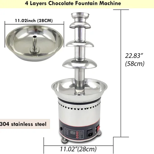 Miniatura 2 de Fuente de chocolate 110V eléctrica de 4 niveles Fuente de chocolate digital Máquina de fusión Fuente de fondue de calefacción, 6.6 lbs de chocolate