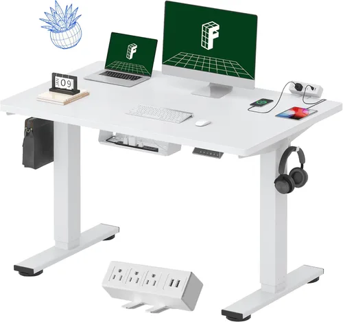 Miniatura 16 de FLEXISPOT EN2 Escritorio de pie de una pieza completa con regleta de alimentación de abrazadera, escritorio eléctrico de altura ajustable de 40 x 24