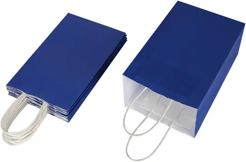 Miniatura 7 de Oikss Cada paquete de 50 bolsas pequeñas de papel kraft azul y morado con asas a granel