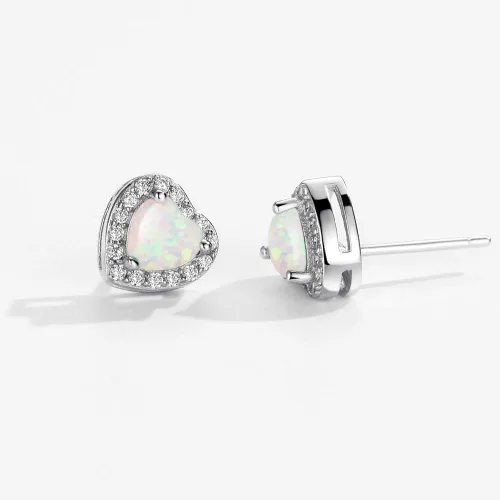 Miniatura 6 de Pendientes de ópalo de plata de ley con forma de corazón de circonio cúbico de octubre de piedra natal