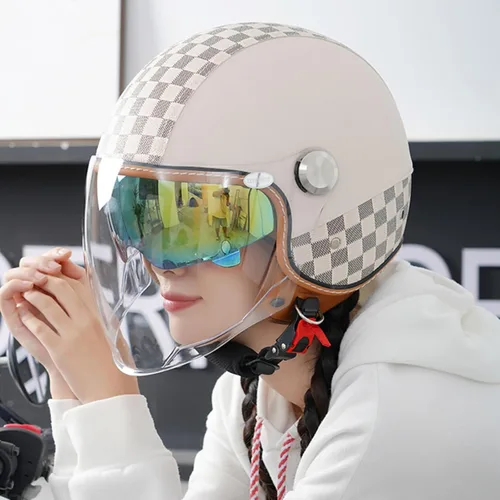 Casco de Motocicleta de Doble Visera 3/4 de Cara Abierta para Hombres y Mujeres, Aprobado por DOT, Casco Semi-Abierto Retro Unisex, Casco de