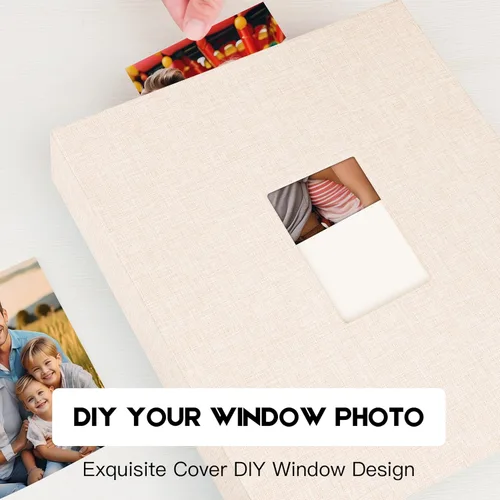 Miniatura 6 de Álbum de fotos de 3.5 x 5, álbum de fotos de 3.5 x 5 con capacidad para 256 fotos, cubierta de lino con ventana frontal, álbumes de fotos de 3 x 5