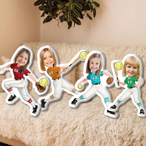 Miniatura 11 de Almohadas personalizadas con temática de béisbol, almohada facial con números personalizados con imagen, almohada en forma de cabeza 3D, divertidos