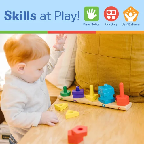 Miniatura 5 de Tablero Melissa & Doug Apila y Ordena, juguete educativo de madera con 15 piezas de madera maciza