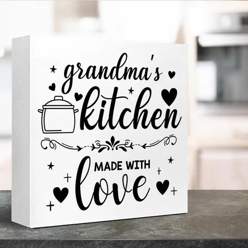 Miniatura 4 de LVQHI Letreros divertidos de madera para cocina, diseño de Kithcen de la abuela hecho con amor, caja de madera para estante de cocina, decoración