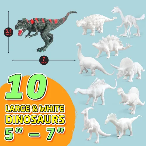 Miniatura 5 de BAODLON Juego de manualidades para niños, kit de pintura de juguete de dinosaurio, 10 figuras de dinosaurios, decora tus dinosaurios, crea un mundo