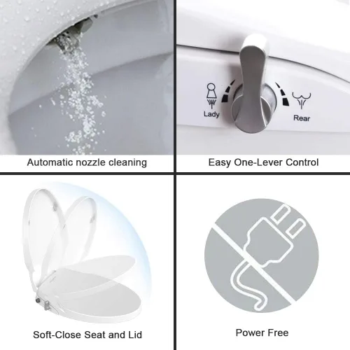 Miniatura 3 de Asiento de inodoro con boquilla doble autolimpiante, no eléctrico, separado trasero y femenino, spray de agua natural, asiento de inodoro de cierre