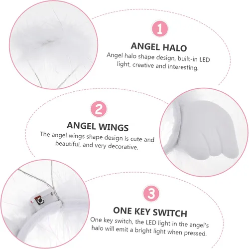 Miniatura 8 de SHERCHPRY 4pcs Angel Headband Glowing Headdress Decor Angel Themed Headband Furry Hairband Angle Wing Headband Angel Headband Prop Glowing Hairband