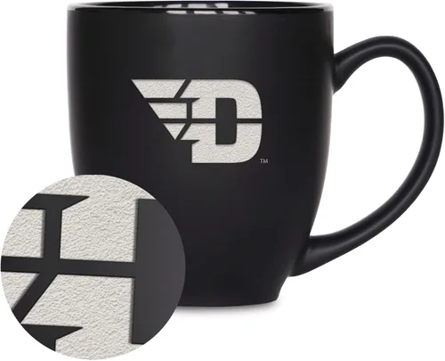 Miniatura 147 de Rico Industries - Taza de cerámica mate negra con grabado láser estándar de 15oz para NCAA (escuelas T & U) - Para bebidas calientes o frías