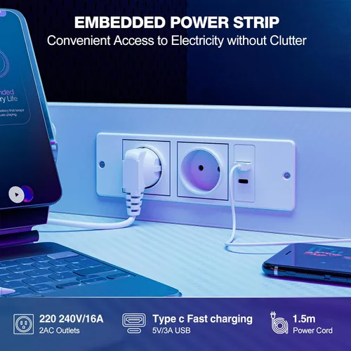 Miniatura 7 de Grandder - Escritorio de juegos de 40 pulgadas con toma de corriente y luz LED, escritorio para computadora con estantes reversibles y cajón