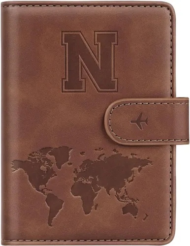 Miniatura 16 de Funda para Pasaporte Personalizada con Letra de la A a la Z, Billetera de Viaje con Bloqueo RFID, Funda para Pasaporte, Estuche para Pasaporte