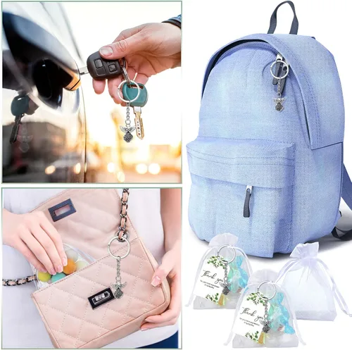 Miniatura 7 de Hicarer Juego de 180 piezas de regalos fúnebres de agradecimiento, 60 piezas de dijes de ángel, llavero de ángel, 60 bolsas de organza blanca, 60
