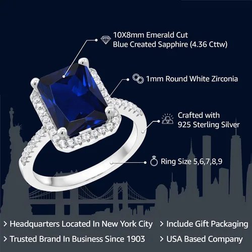 Miniatura 2 de Gem Stone King Anillo de compromiso de plata de ley 925 con piedra natal Corte esmeralda de 0.394 x 0.315 in Anillo de compromiso de boda