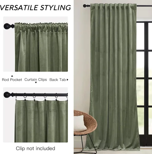 Miniatura 3 de RYB HOME - Cortinas de terciopelo verde salvia, resistentes, decorativas, con trabilla trasera, para oscurecer habitación y privacidad, para sala