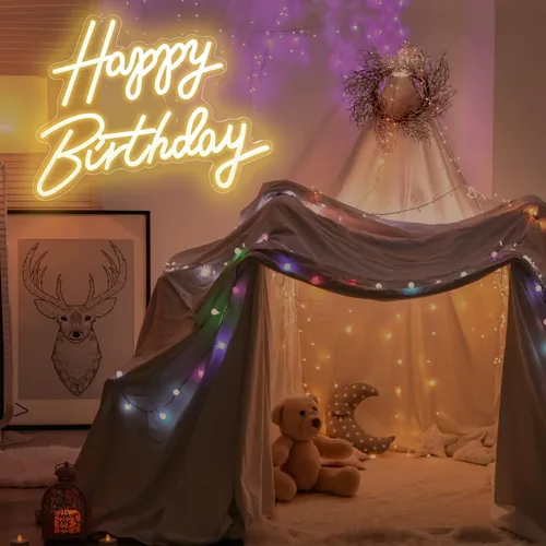 Miniatura 4 de Aslanka Letrero de neón de feliz cumpleaños, letreros de neón LED para decoración de fiestas, letrero de luz de neón HBD alimentado por USB